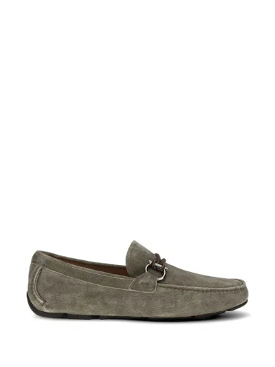 Ferragamo Front 4 Gancini Suede Loafers In Green