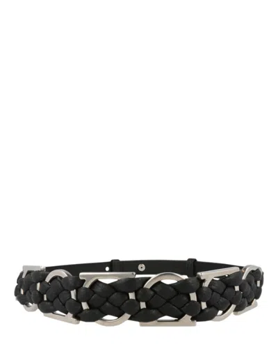 Ferragamo Braided Gancini Belt In Black