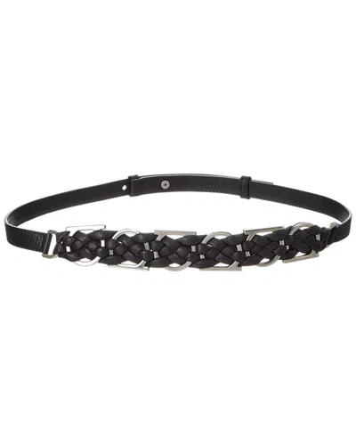 Ferragamo Braided Gancini Leather Belt In Black