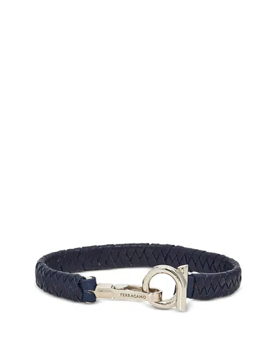 Ferragamo Gancini Braided Leather Bracelet In Blue