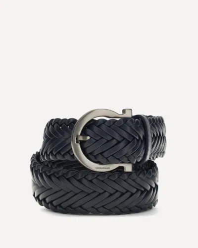 Ferragamo Braided Leather Belt In Black