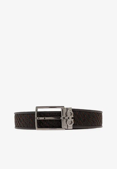 Ferragamo Braided Leather Belt In Brown