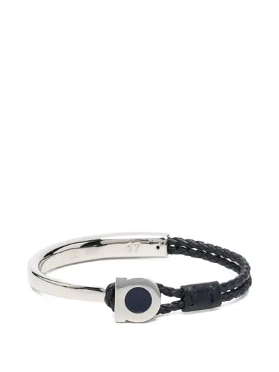 Ferragamo Braided-leather Bracelet In Black