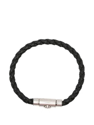 Pre-owned Ferragamo Braided Leather Bracelet In Silver