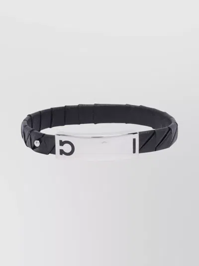 Ferragamo Braided Leather Bracelets Engraved Detail In Black