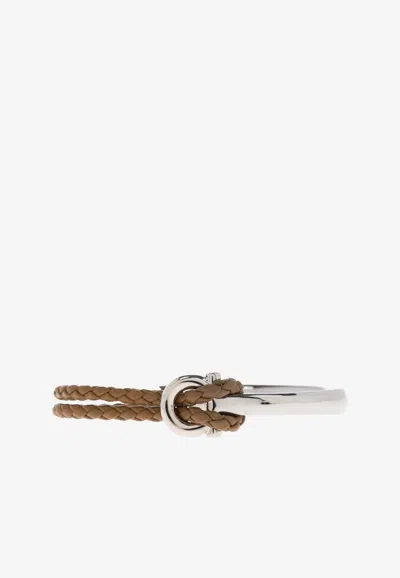 Ferragamo Braided Leather Logo Bracelet In Brown
