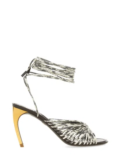Ferragamo Braided Leather Sandal With Stiletto Heel In Brown