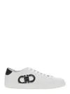 Ferragamo White Sneakers With Gancini Print On The Side And Contrasting Heel In Leather Man In White