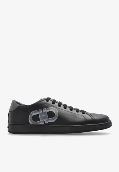 FERRAGAMO BRANDY LEATHER LOW-TOP SNEAKERS
