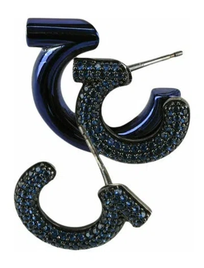 Pre-owned Ferragamo Brass & Glass Hoop Earrings In Blue