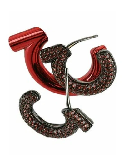 Pre-owned Ferragamo Brass & Glass Hoop Earrings In Red
