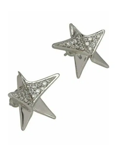 Pre-owned Ferragamo Brass & Glass Stud Earrings In Silver