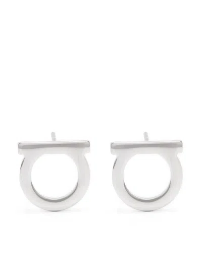 Ferragamo Brass Hook Earrings With Logo-inspired Plate And Butterfly Clasp In Silver