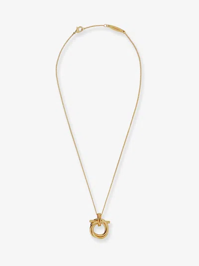 Ferragamo Brass Necklace With Gancini Pendant In Gold