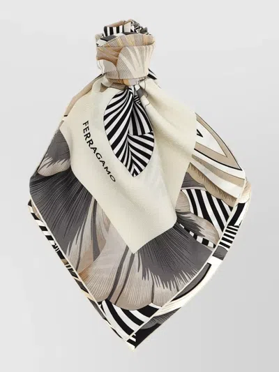 Ferragamo Brezza Floral Print Lightweight Square Scarf In Neutral