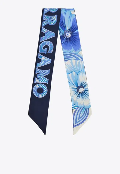 Ferragamo Brezza Print Silk Floral Bandeau Scarf In Blue