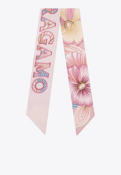 Ferragamo Brezza Print Silk Floral Bandeau Scarf In Pink