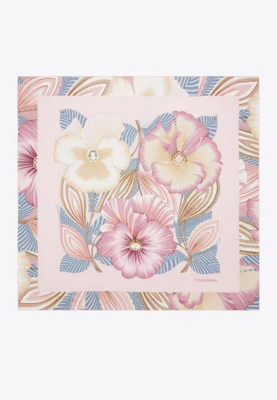 Ferragamo Brezza Print Silk Scarf In Pink