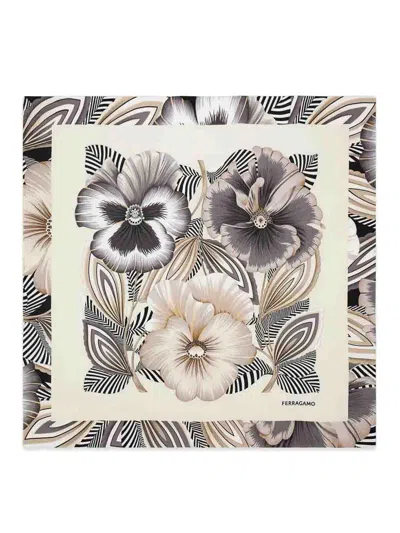 Ferragamo Brezza Floral Print Lightweight Square Scarf In Neutral