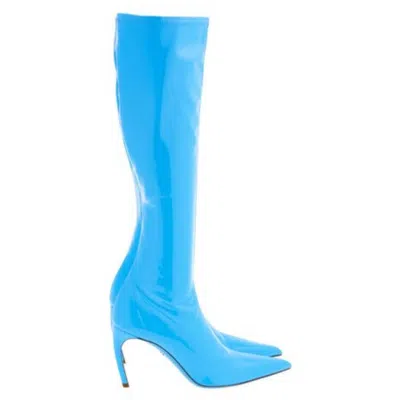 Ferragamo Bri High Patent Stretch Boots In Blue