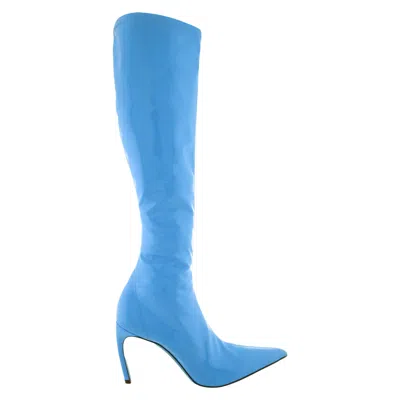 Ferragamo Bri High Patent Stretch Boots In Blue