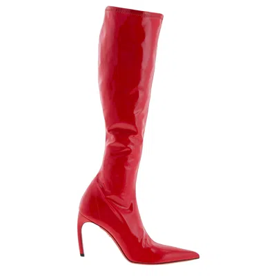 Ferragamo Bri High Patent Stretch Boots In Red