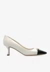 Ferragamo Bria 60 Cap-toe Pumps In Calf Leather In Cream