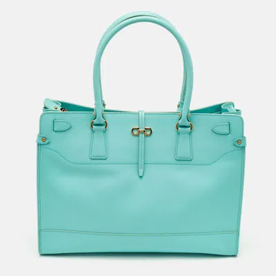 Pre-owned Ferragamo Briana Turquoise Blue Leather Tote