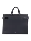 Ferragamo Medium Gancini Buckle Leather Briefcase In Black