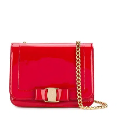 Ferragamo Bright Red Lacquered Leather Flip Vara Shoulder Bag