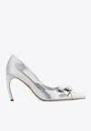 Ferragamo Brilda 85 Pumps In Patent Leather In Silver
