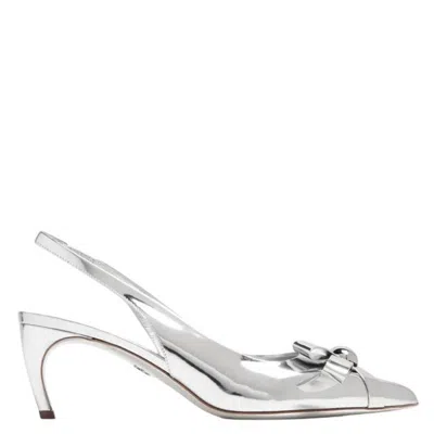 Ferragamo Brilda Bow Detail Slingback Pumps In Silver