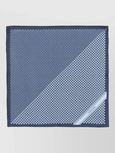Ferragamo Brio Silk Pocket Square Geometric Motif In Blue