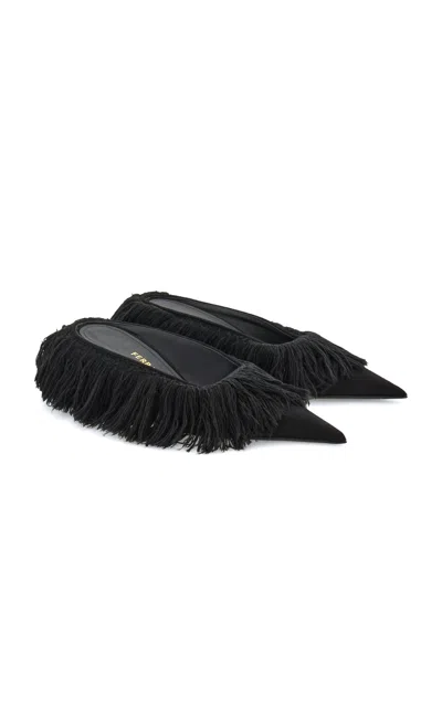Ferragamo Brita Fringed Cotton Mules