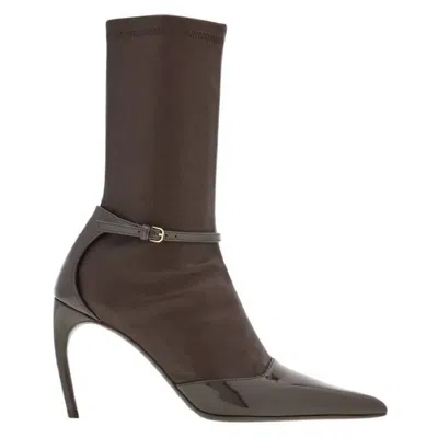 Ferragamo Britt Leather Pointed Ankle Boot In Brown