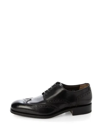 Ferragamo Brogue-detail Leather Derby Shoes In Black