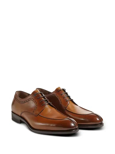 Ferragamo Brogue-detail Leather Derby Shoes In Brown