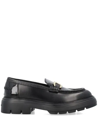 Ferragamo Brooke Loafers With Chunky Sole And Gold-tone Hardware In Black