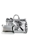 Ferragamo Brooklyn Monogram Metallic Leather Tote In Silver