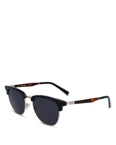 Ferragamo Brow Line Square Sunglasses, 53mm In Black/gold