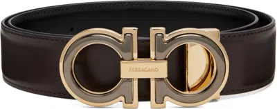 Ferragamo Brown Adjustable Gancini Reversible Belt In Black