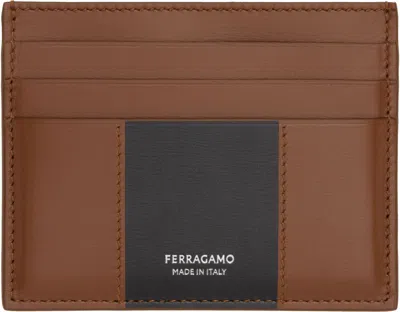Ferragamo Brown & Black Bicolor Card Holder In New Cognac Nero Nero