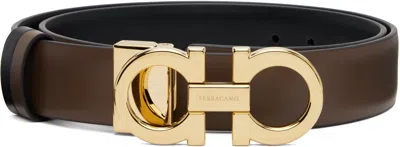 Ferragamo Brown & Black Gancini Reversible Belt