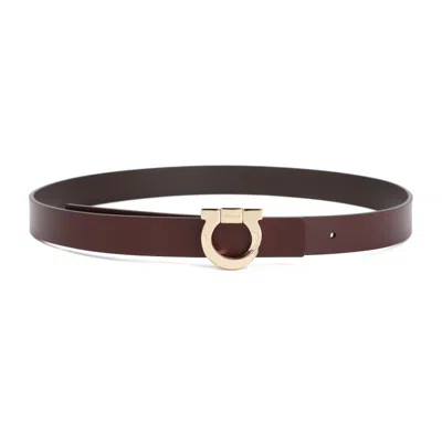 Ferragamo Brown And Burgundy Reversible Onda Leather Belt In Red