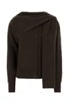 Ferragamo Cashmere Cardigan With Attached Scarf Detail In Brown