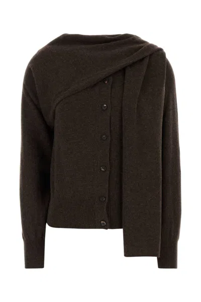 FERRAGAMO BROWN ASYMMETRIC BUTTON-UP CARDIGAN