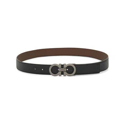 Ferragamo Reversible Belt Adjustable Length Smooth Finish Metal Buckle In Black