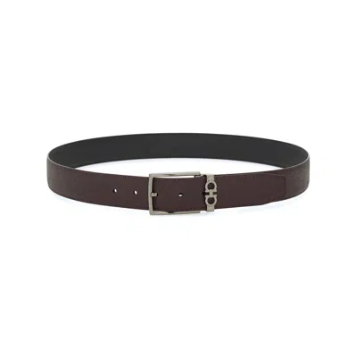 Ferragamo Grained Leather Gancini Motif Reversible Belt In Brown