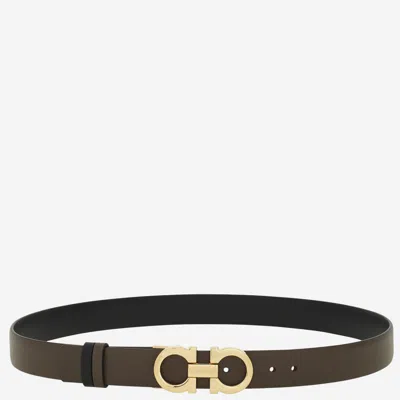 Ferragamo Brown Black Logo Buckle Belt