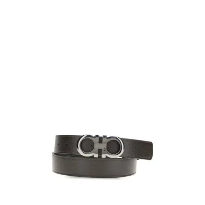 Ferragamo Brown Calf Leather Bos Taurus Belt In Black